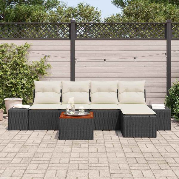 vidaXL Gar&eth;s&oacute;fa sett me&eth; p&uacute;&eth;i 6 pcs Svartur Poly rattan
