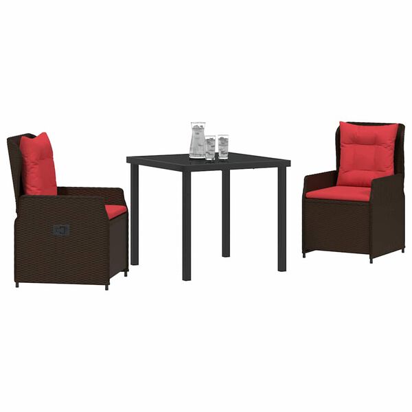 vidaXL Gar&eth;ur bor&eth;sett 3 pcs Br&uacute;nn Poly rattan