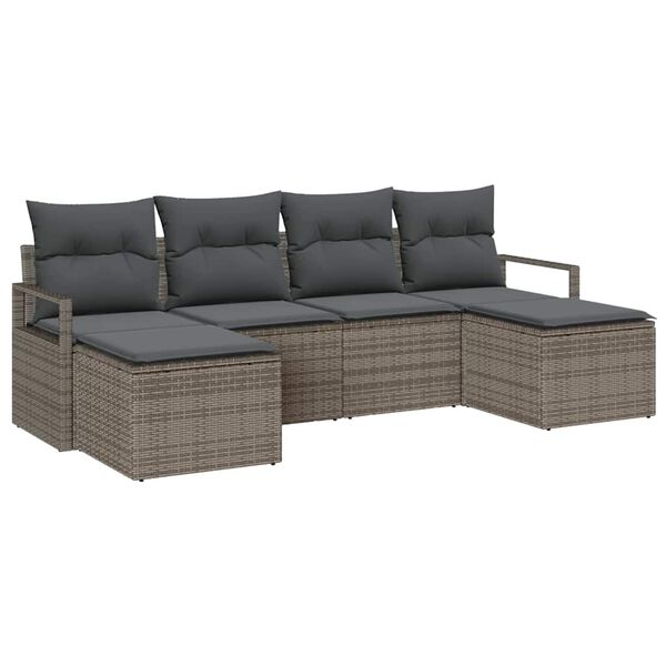 vidaXL Sófasett 6 pcs Grár pólýrattan
