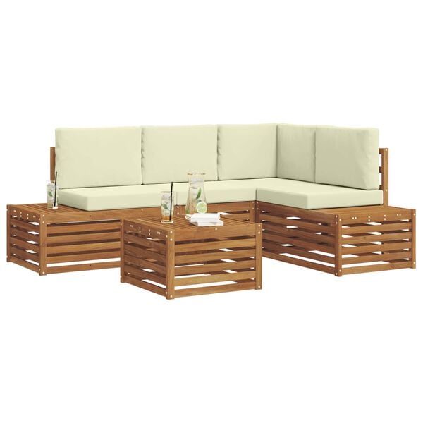 vidaXL &Uacute;ti s&oacute;fasett me&eth; p&uacute;&eth;i 5 Stykki N&aacute;tt&uacute;rulegt og Krem