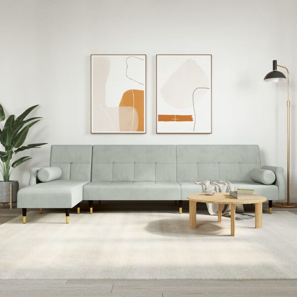 vidaXL L-laga Svefns&oacute;fi Lj&oacute;sgr&aacute; 271x140x70 cm Flauel