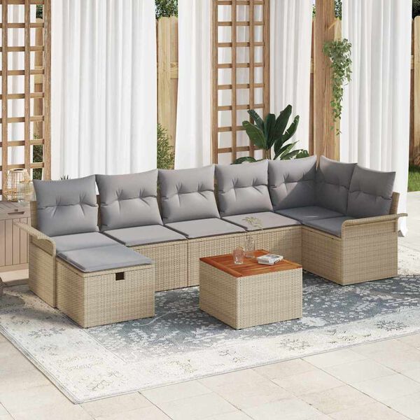 vidaXL Gar&eth;s&oacute;fa sett me&eth; p&uacute;&eth;i 8 pcs Drapplita&eth;ur Poly rattan