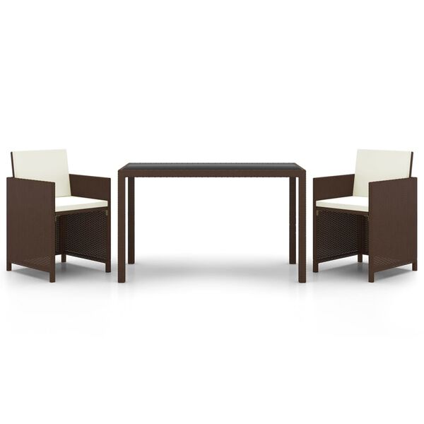 vidaXL 3 Hluta Garðborðstofusett með Sessum Brúnt Pólýrattan