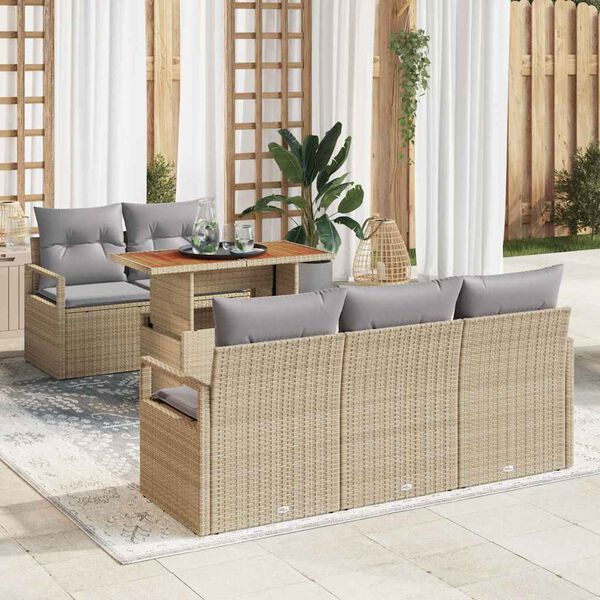 vidaXL Gar&eth;s&oacute;fa sett me&eth; geymslu 6 pcs Drapplita&eth;ur Poly rattan