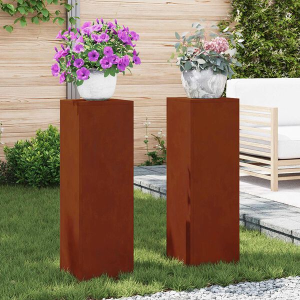 vidaXL Bl&oacute;mastandur 2 pcs Rusty 24 x 24 x 75 cm Ve&eth;ra&eth; st&aacute;l
