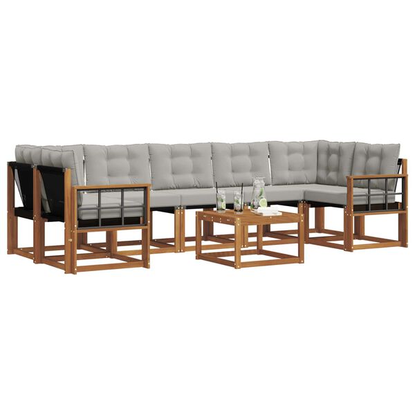 vidaXL &Uacute;ti s&oacute;fasett me&eth; p&uacute;&eth;i 8 pcs N&aacute;tt&uacute;rulegt og Lj&oacute;st Gr&aacute;tt