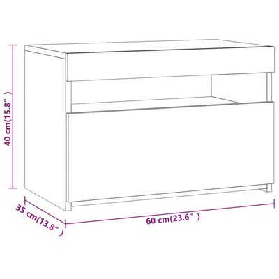 vidaXL Náttborð með LED Ljósum Grátt Sonoma 60x35x40 cm