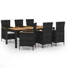 vidaXL 7 stk. &Uacute;tibor&eth;stofusett me&eth; P&uacute;&eth;um P&oacute;l&yacute;rattan Svart