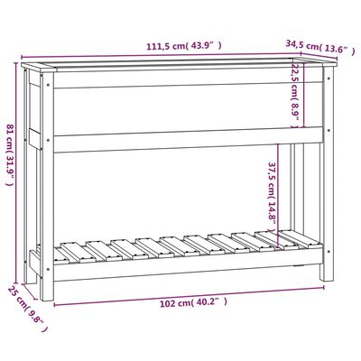 vidaXL Plöntuker með Hillu Ljósbrúnt 111,5x34,5x81 cm Gegnheil Fura