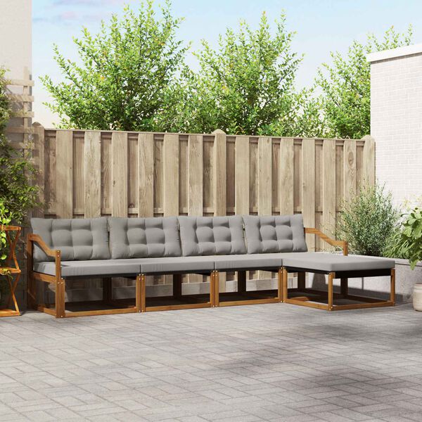 vidaXL &Uacute;ti s&oacute;fasett me&eth; p&uacute;&eth;i 5 pcs N&aacute;tt&uacute;rulegt og Lj&oacute;st Gr&aacute;tt