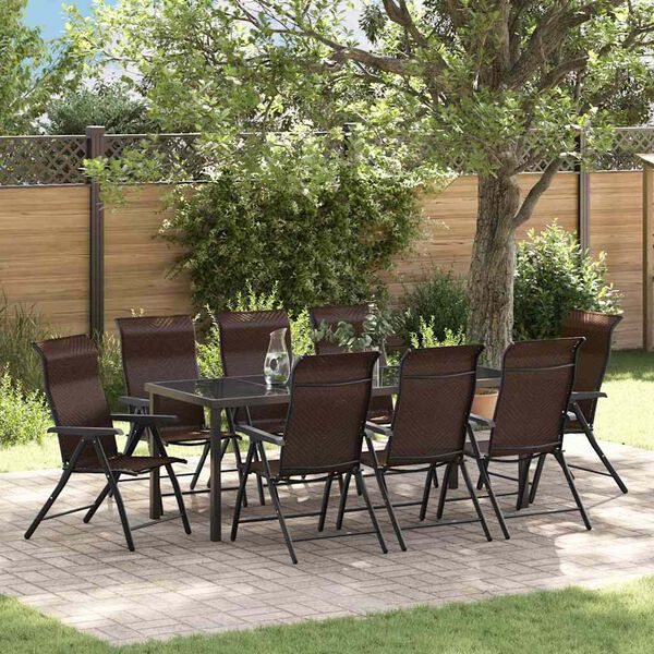 vidaXL Gar&eth;ur bor&eth;sett 9 pcs Br&uacute;nn Poly rattan