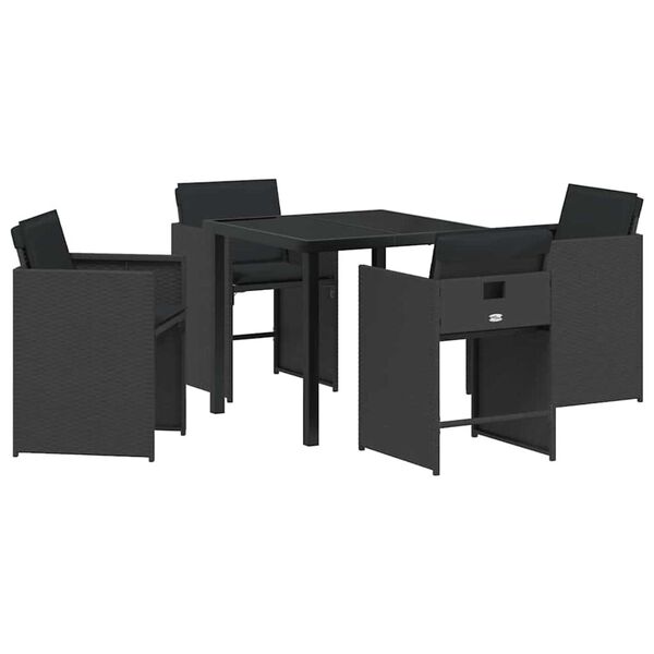 vidaXL Gar&eth;ur bor&eth;sett 5 pcs Svartur p&oacute;l&yacute;rattan