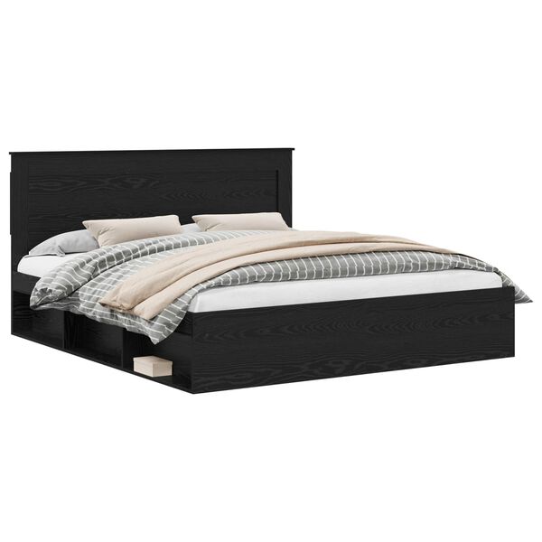 vidaXL Ramsv&iacute;k me&eth; h&ouml;fu&eth;gafl Svartur 200 x 200 cm Solid furuhikk