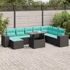 vidaXL 9 stykki gar&eth;s&oacute;fasett me&eth; p&uacute;&eth;um Black Poly Rattan Acacia
