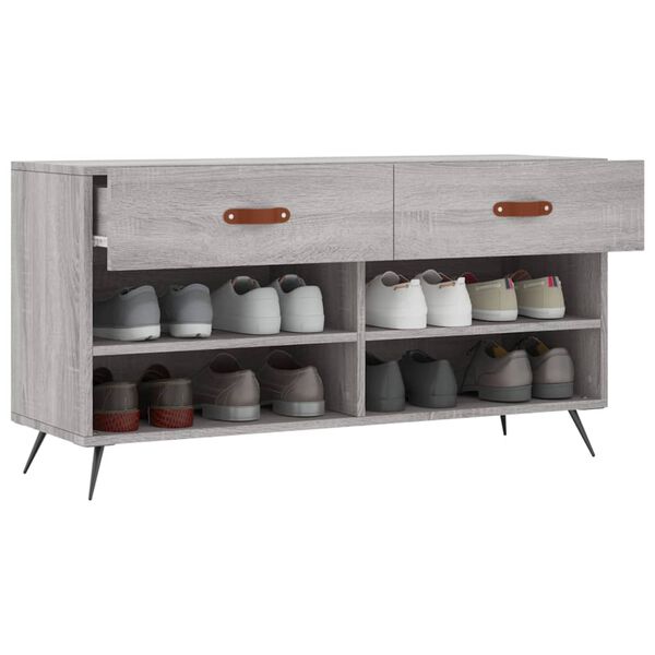 vidaXL Skóbekkur Gráir Sonoma Eik 102x35x55 cm Samsettur Viður