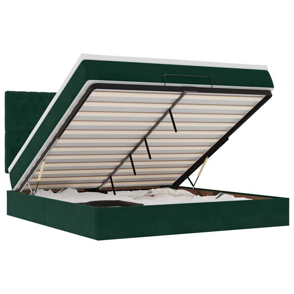 vidaXL Ottoman r&uacute;mgrind me&eth; d&yacute;num D&ouml;kkgr&aelig;n 200x200cm flauel