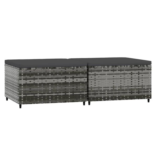 vidaXL Fótskemlar í Garðinn með Púðum 2 stk. Grátt Pólýrattan