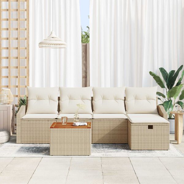 vidaXL Gar&eth;s&oacute;fa sett me&eth; p&uacute;&eth;i 6 pcs Drapplita&eth;ur Poly rattan