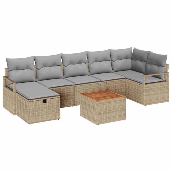 vidaXL Gar&eth;s&oacute;fa sett me&eth; p&uacute;&eth;i 8 pcs Drapplita&eth;ur Poly rattan