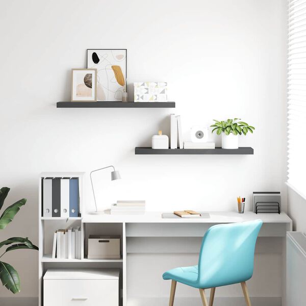 vidaXL Vegghengdar Hillur 2 stk. H&aacute;glans Gr&aacute;ar 90x23,5x3,8 cm MDF