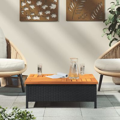 vidaXL Garðborð Svart 70x70x25 cm Rattan og Akasíuviður