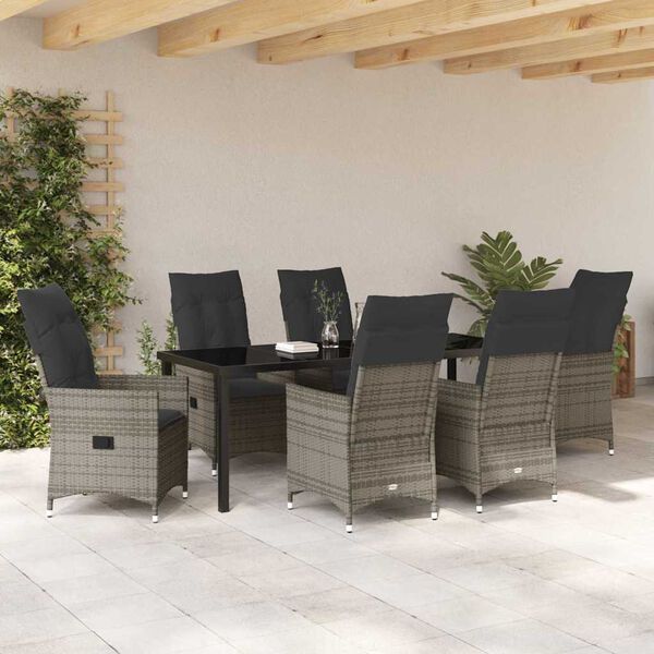 vidaXL Gar&eth;ur bor&eth;sett me&eth; p&uacute;&eth;i 7 pcs Gr&aacute;r p&oacute;l&yacute;rattan