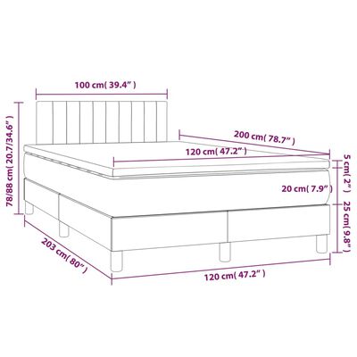 vidaXL Hólfað Springrúm með Dýnu Dökkgrátt 120x200 cm Tauefni