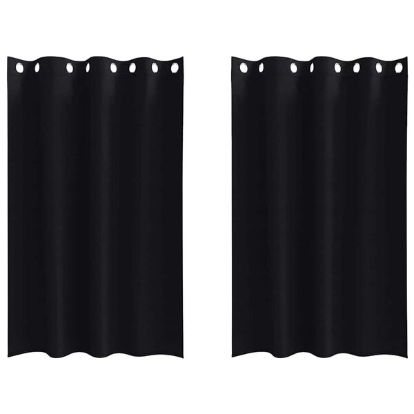 vidaXL Svartgard&iacute;nur me&eth; hringjum 2 pcs Svartur 175 x 140 cm P&oacute;l&yacute;ester