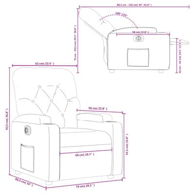 vidaXL Electric Recliner stóll Brúnt efni