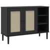 vidaXL Skenkur SENJA Rattan Svartur 112x40x80cm Gegnheil Fura