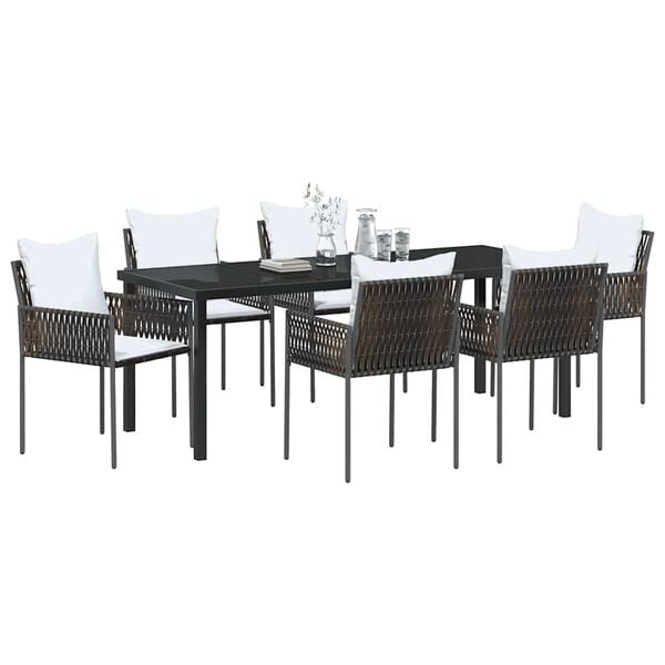 vidaXL Gar&eth;ur bor&eth;sett 7 pcs Br&uacute;nn og svartur PE rattan