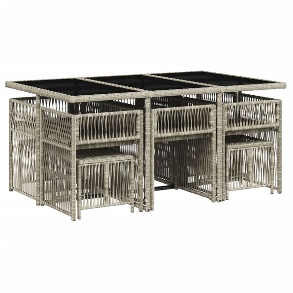 vidaXL 11 Hluta Gar&eth;bor&eth;stofusetti&eth; me&eth; P&uacute;&eth;um Lj&oacute;sgr&aacute;r P&oacute;l&yacute;rattan