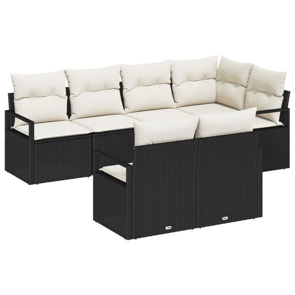 vidaXL S&oacute;fasett 7 pcs Svartur p&oacute;l&yacute;rattan