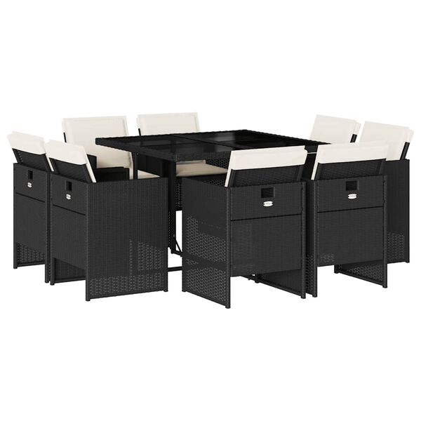 vidaXL 9 Stk. Gar&eth;h&uacute;sgagnasett me&eth; P&uacute;&eth;um P&oacute;l&yacute;rattan Svart