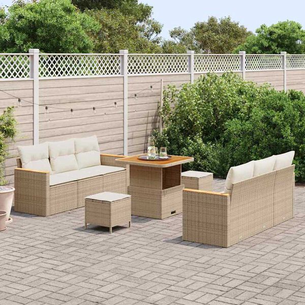vidaXL Gar&eth;s&oacute;fa sett me&eth; p&uacute;&eth;i 11 pcs Beige og krem p&oacute;l&yacute;rattan