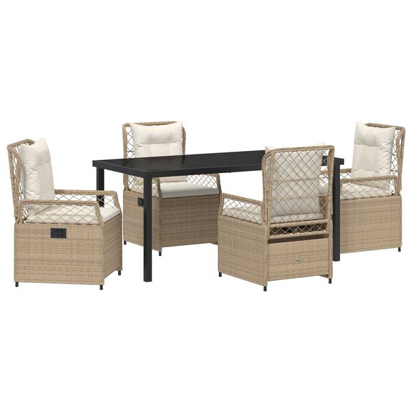 vidaXL Gar&eth;ur bor&eth;sett 5 pcs Beige og rj&oacute;ma hv&iacute;tur p&oacute;l&yacute;rattan