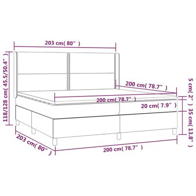 vidaXL Hólfað Springrúm með Dýnu&LED Grátt 200x200 cm Gervileður