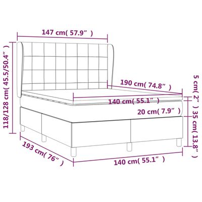 vidaXL Hólfað Springrúm með Dýnu Blátt 140x190 cm Tauefni