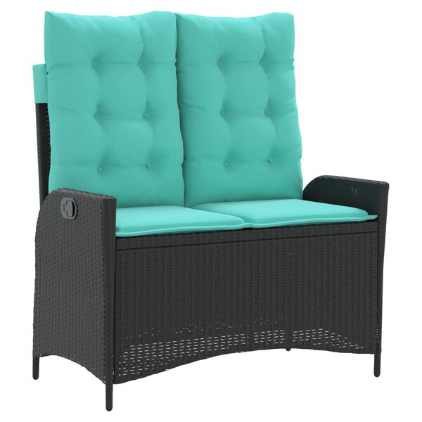 vidaXL Hallanlegur Gar&eth;bekkur me&eth; Sessum Svartur P&oacute;l&yacute;rattan