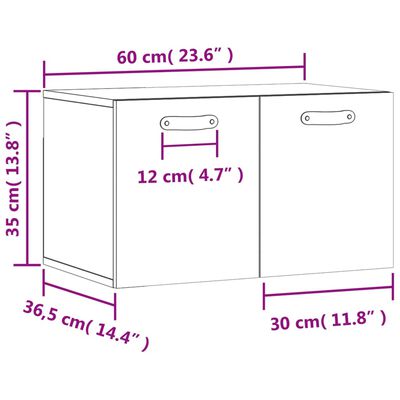 vidaXL Veggskápur Svartur 60x36,5x35 cm Samsettur Viður