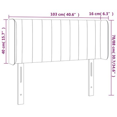 vidaXL Höfðagafl með Eyrum 103x16x78/88 cm Svört Flauel