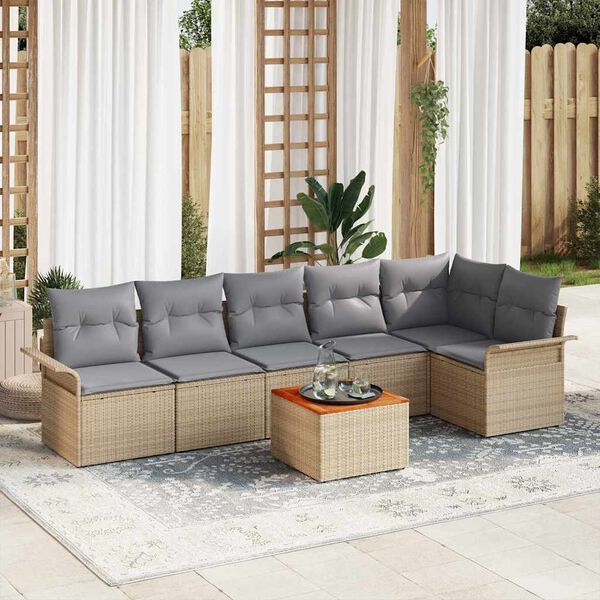 vidaXL Gar&eth;s&oacute;fa sett 7 pcs Drapplita&eth;ur Poly rattan