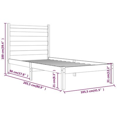 vidaXL Rúmgrind án Dýnu Hvít Gegnheil Viður 100x200 cm