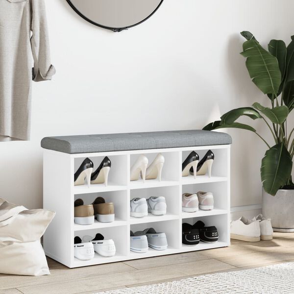 vidaXL sk&oacute;bekkur hv&iacute;tur 82x32x50 cm &uacute;r verkfr&aelig;&eth;ilegu tr&eacute;