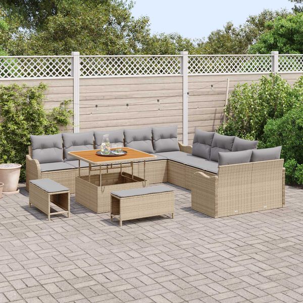 vidaXL Gar&eth;s&oacute;fa sett 13 pcs Drapplita&eth;ur p&oacute;l&yacute;rattan