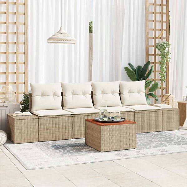 vidaXL Gar&eth;s&oacute;fa sett me&eth; p&uacute;&eth;i 5 pcs Drapplita&eth;ur Poly rattan