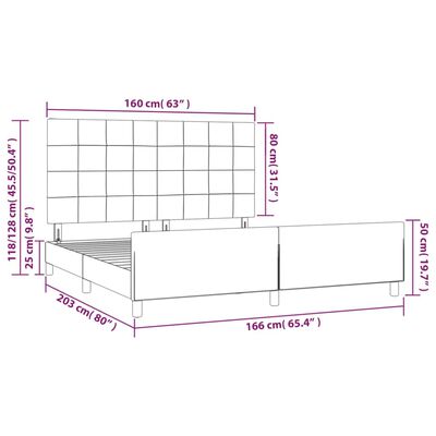 vidaXL Rúmgrind með Höfuðgafli Svört 160x200 cm Efnisáklæði