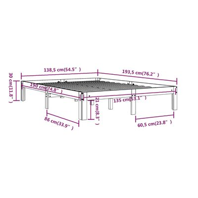 vidaXL Rúmgrind án Dýnu Svört 135x190 cm Tvíbreið