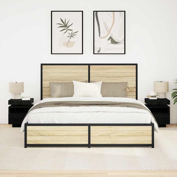 vidaXL Noat&ouml;flu sk&aacute;pur me&eth; sk&uacute;ffu 2 pcs Svartur Eik 40 x 39 x 48,5 sm