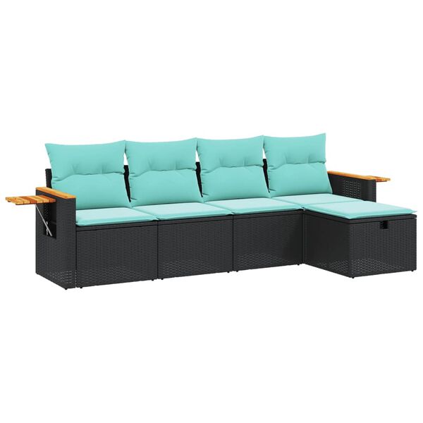 vidaXL 5-Hluta Gar&eth;s&oacute;fasett me&eth; Sessum Gr&aacute;tt P&oacute;l&yacute;rattan